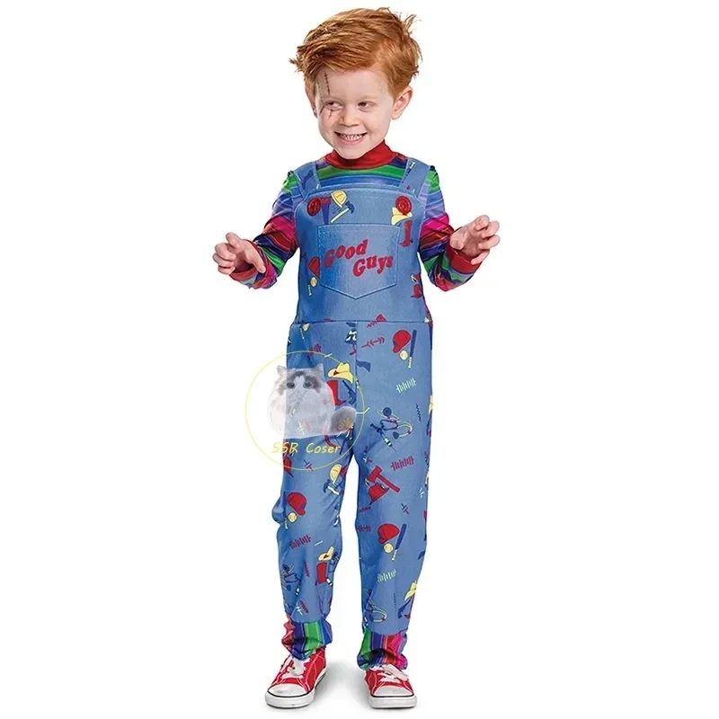 Movie kids Chucky cosplay child s play cosplay costume uniform top rompers outfits tattoo sticker Halloween costume for kids