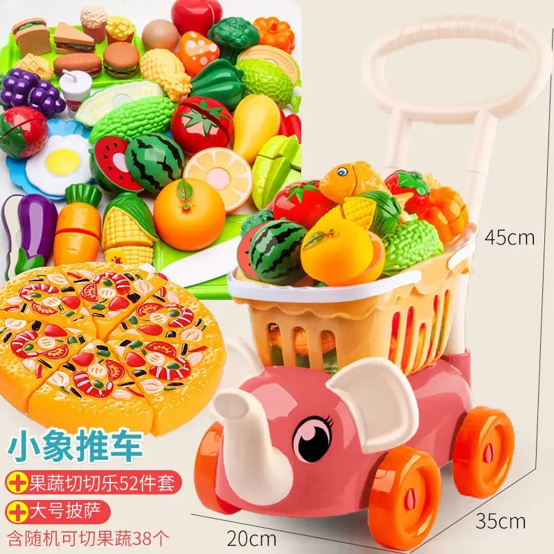 

Play House Simulation Fruits Kids Supermarket Shopping Groceries Removable Cart Trolley Toys for Girls Kitchen Pretend Baby Toy