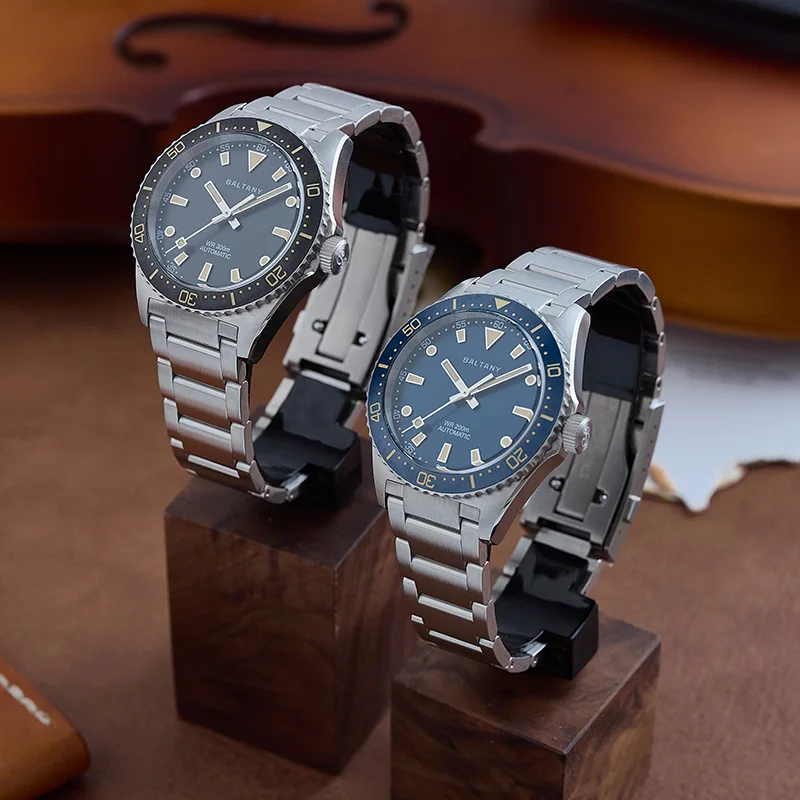 Baltany Vintage Diver Watches Ceramic Bezel NH38 Automatic 20BAR Sapphire Crystal Luminous Brushed Bracelect Retro Sports Watch