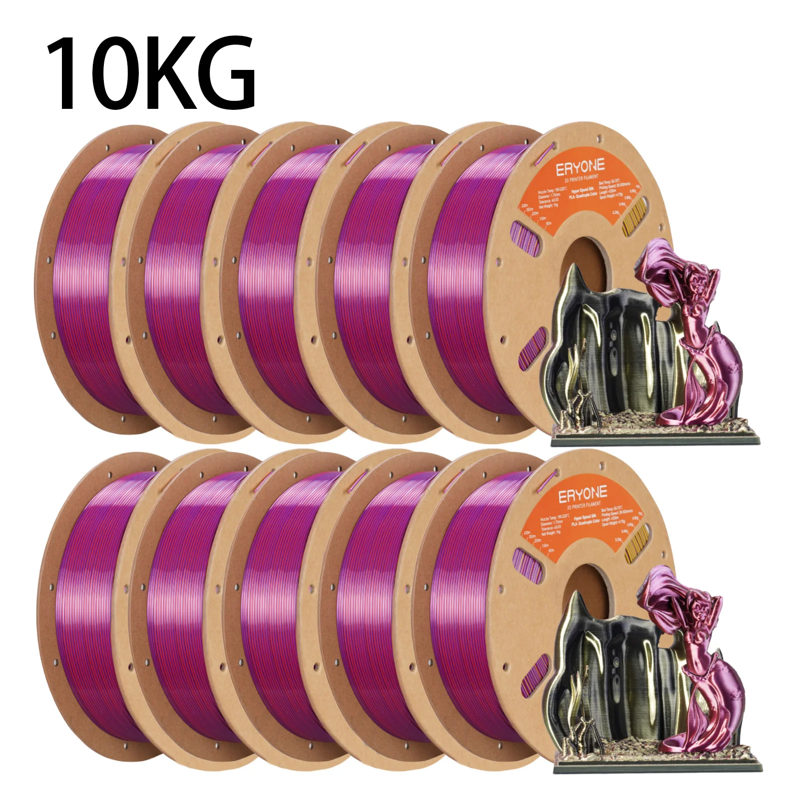 ERYONE 10KG Hyper Speed Zijdeachtige Vierkleurige PLA Filament 3D Printer 1.75mm +/- 0.03mm, Co-extrusie Filament PLA 1KG spoel
