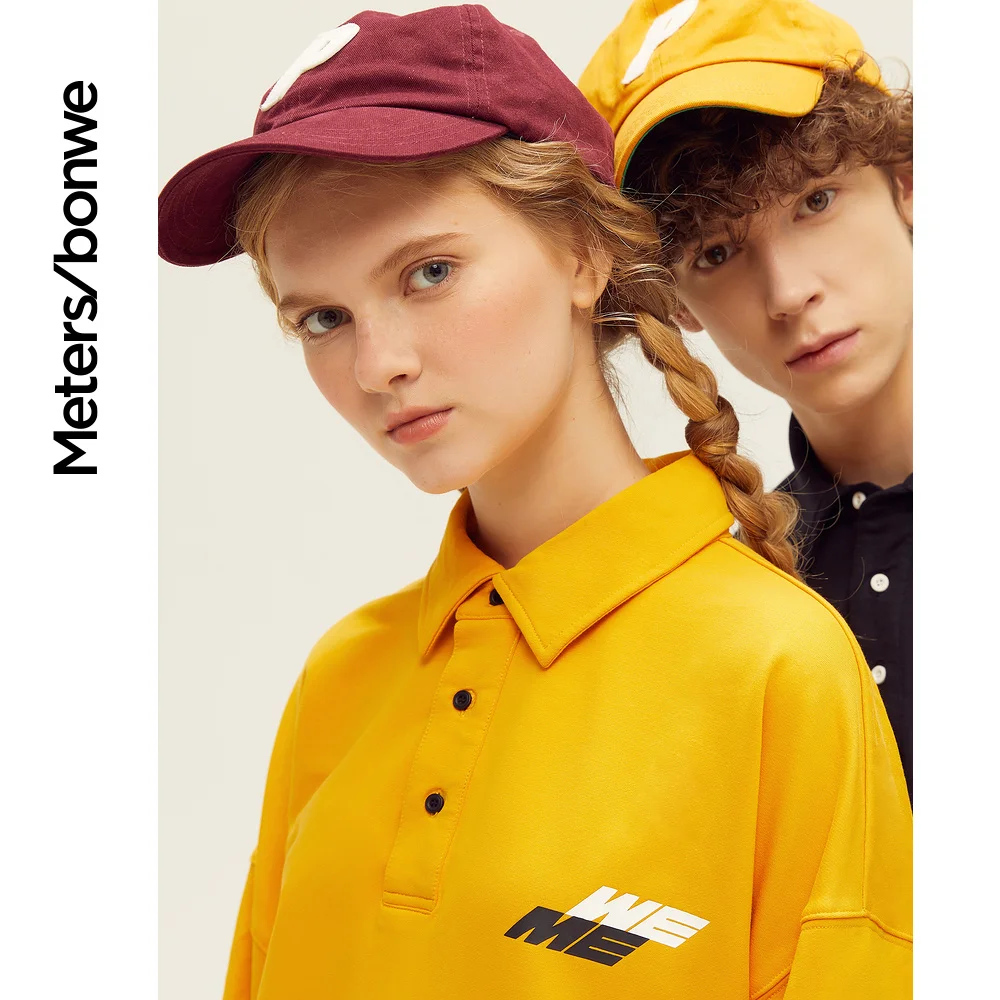 Metersbonwe Lapel Sweatshirt For Couples Spring Autumn Men Women Casual Pullover Lapel Sweatshirts Female Knitwear Oversize Tops