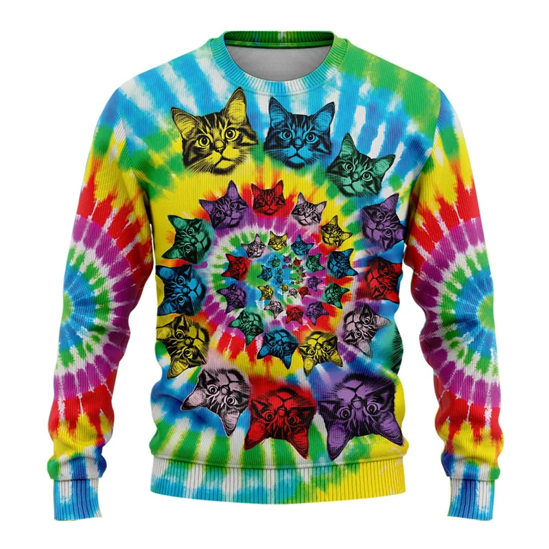 

Christmas Cat Graphic Sweatshirts Kawaii Pet Long Sleeve Pullovers Funny Animal Cats 3D Printed Polyester Sweaters Unisex Tops