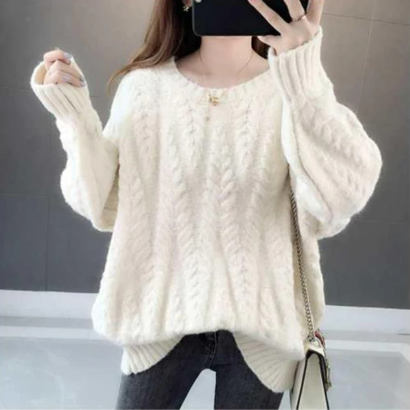 Womens Clothing Autumn Winter Trendy Casual Streetwear Oversize Knitted Sweater Korean Twisted Long Sleeve Pullover Tops Jumpers