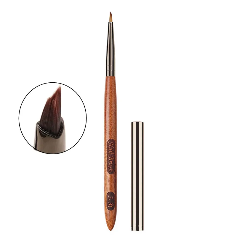 Brosse à ongles triangulaire en acrylique, 2 pièces, stylo pour poudre de manucure, manche rond en bois, pinceaux de construction de Gel