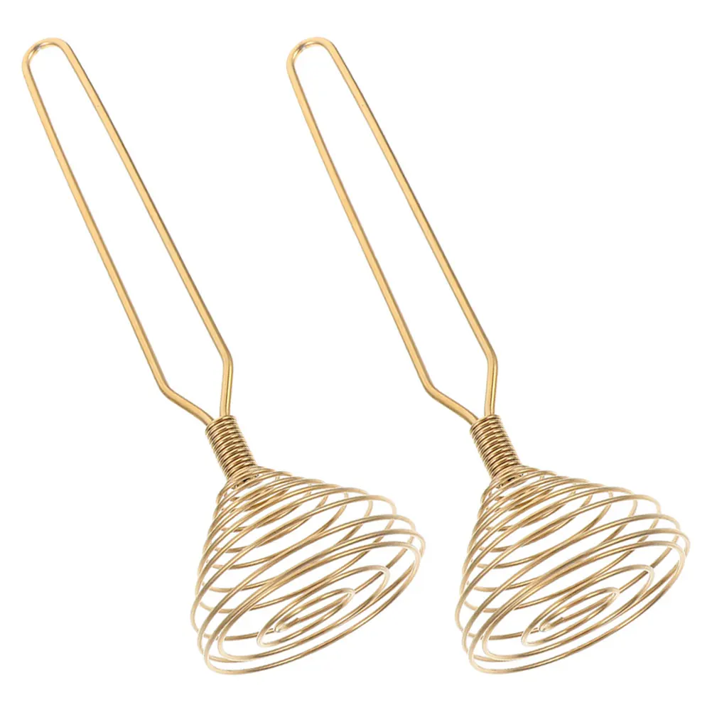 

2pcs Stainless Steel Egg Whisk Manual Kitchen Tool Golden Color Easy Operation Non Slip Lightweight Mixing Accessories Cooking