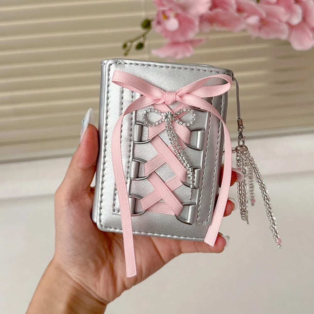 Silver Sweet Wallets For Women Y2k Strap-on Designer Original Fashion Short Coin Purse Korean Style Casual New Cute Wallet New