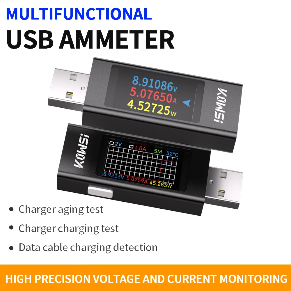 6-in-1 Multi-function DC Voltage Ammeter Power Meter Digital Display Curve Measurement USB Cell Phone Charging Tester 4-30V 0-8A