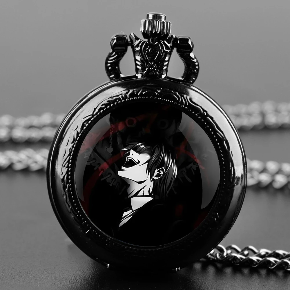 Reloj de bolsillo de cuarzo con diseño de Death Note para hombres y mujeres, pulsera con cúpula de cristal, cadena duradera, esfera de números árabes, regalos creativos