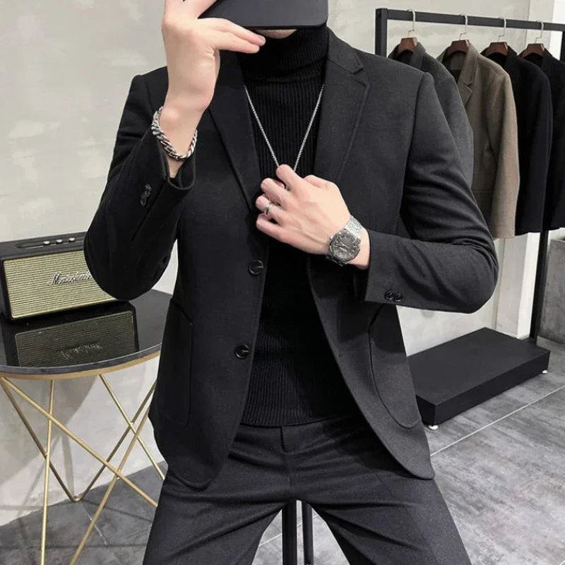 Jacket for Men Single Breasted Coats Business Slim Fit Man Suits and Blazers Thin Dress Jackets Elegant Korean Style Clothes