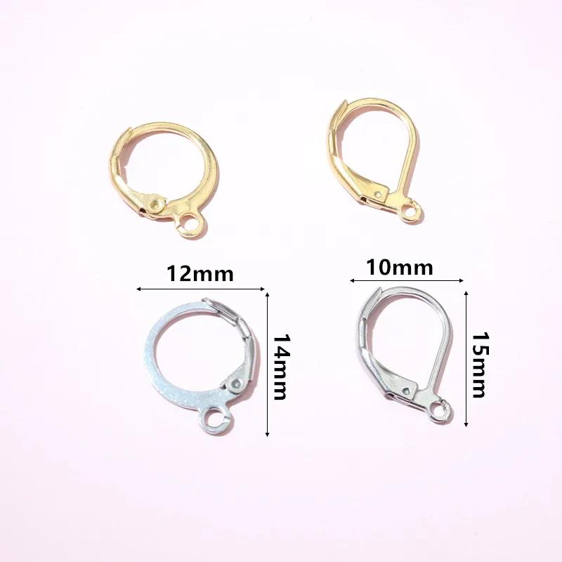 30個14x 12mm 15x 10mmフェードなしステンレス鋼フレンチレバーイヤリングクリップDIYイヤーワイヤーイヤリングジュエリーアクセサリー