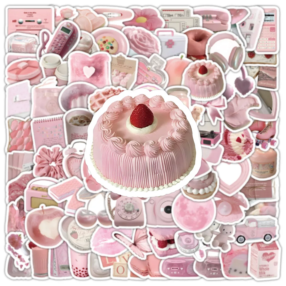 100Pcs Sweetheart Girl Pink Series Stickers Kawaii Scrapbook Journal DIY Snack Cake Deco Cute Mobile Phone Case Luggage Decal