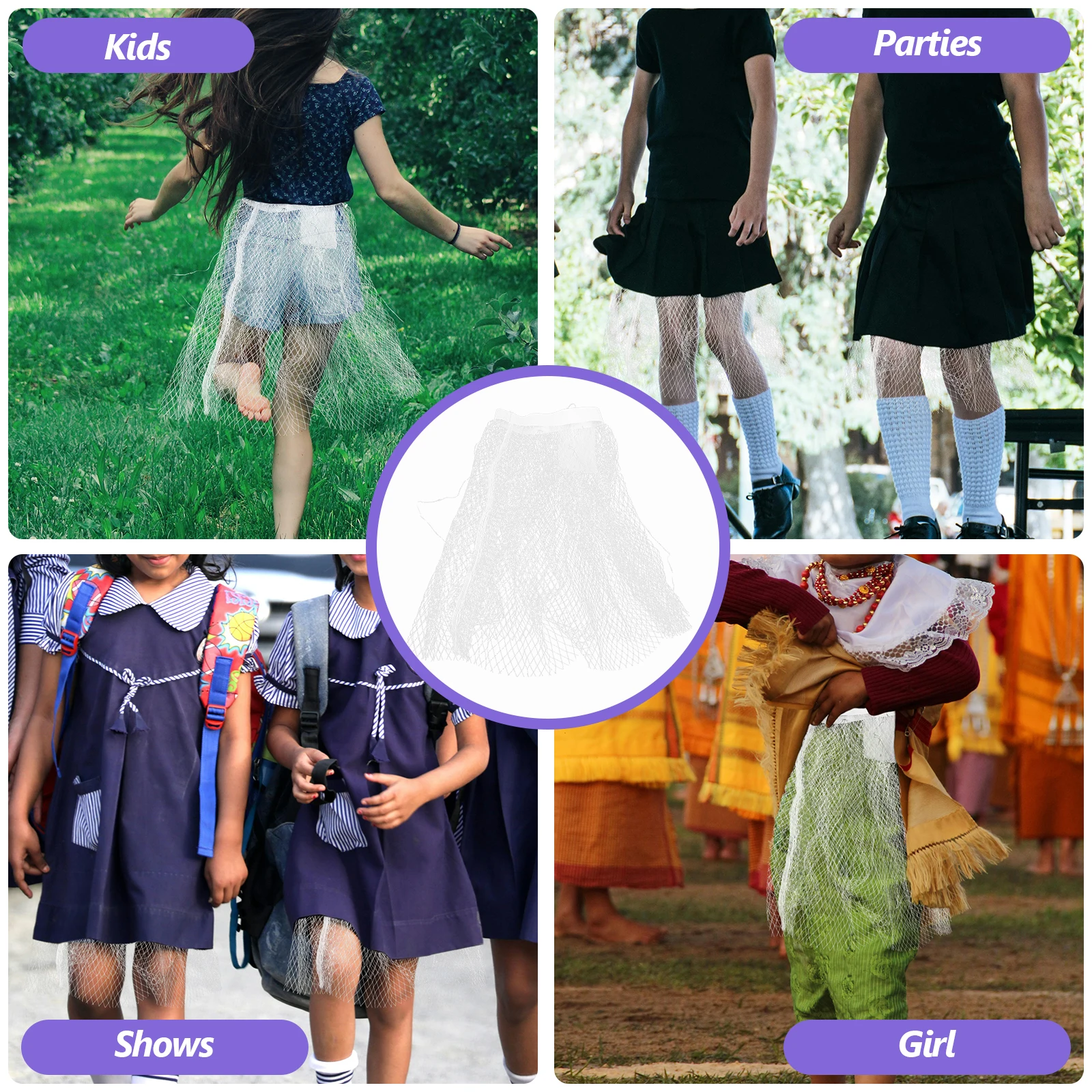 

Luminous Petticoat Girls Kids Wedding Dance Floor-length White Lighted Mesh Underskirt Without Skirt Liner