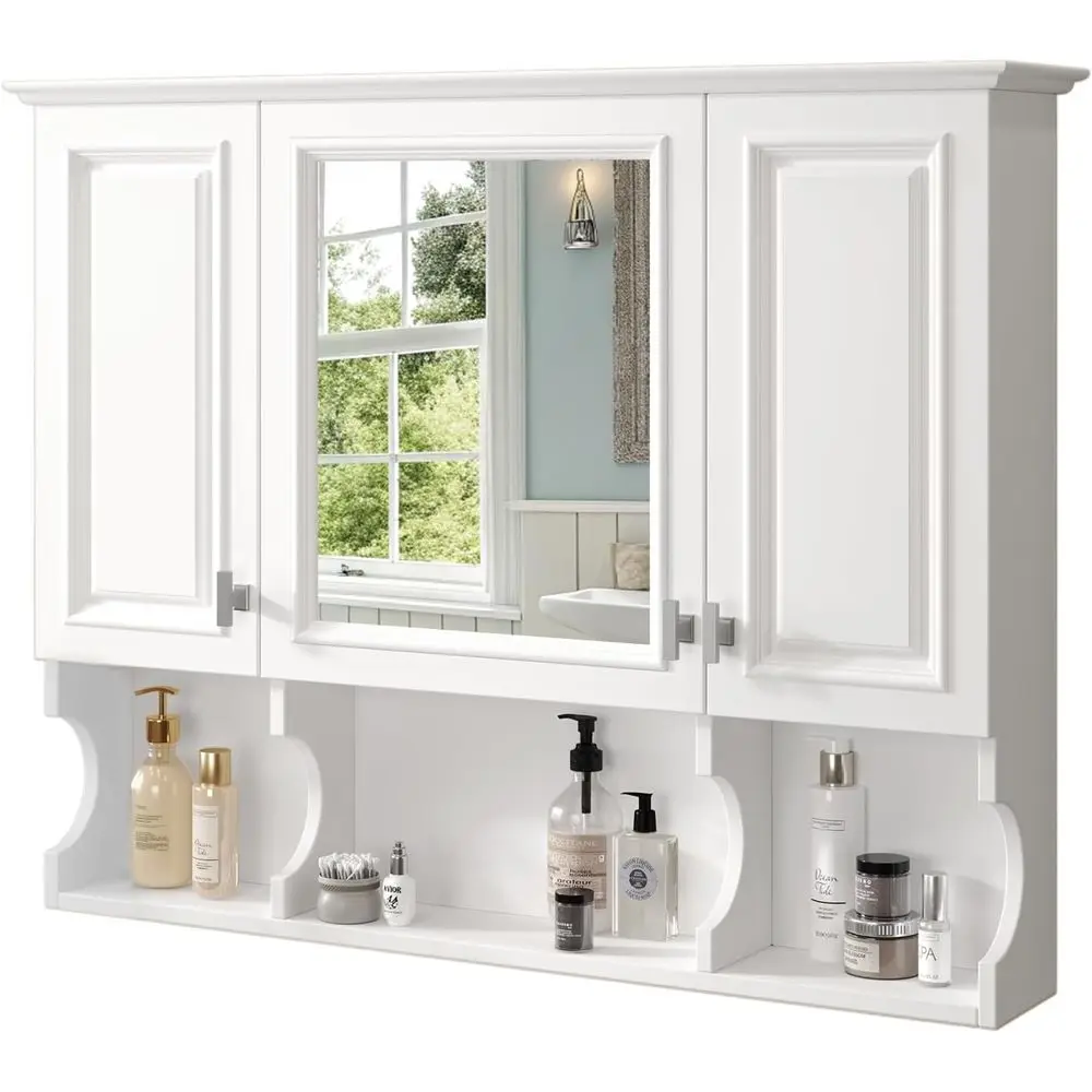 

Bathroom Wall Cabinet with Mirror, Medicine Cabinet with 3 Doand Adjustable Shel, Space Saver Storage CabiOver The Toilet or Bat