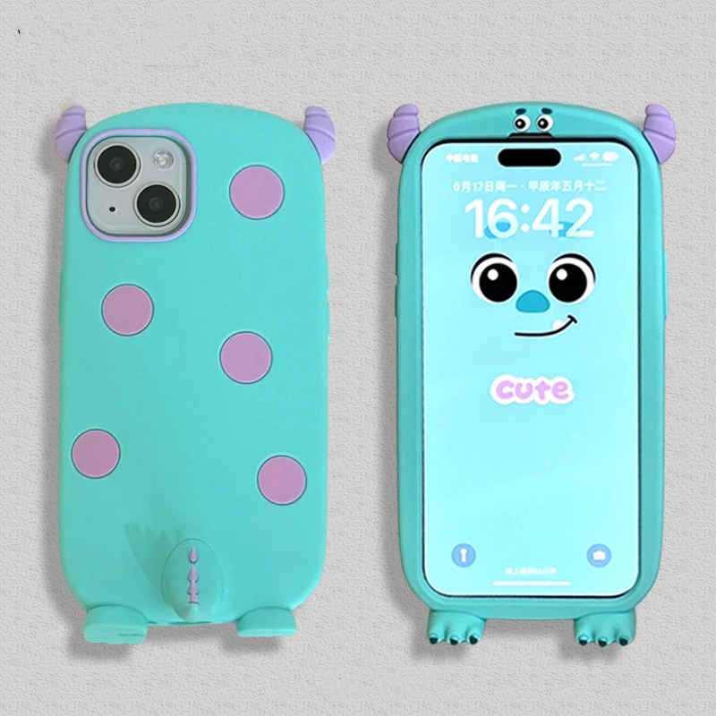 Funny Cartoon Polden Sulley Monsters Dinosaur Case For iPhone 11 12 13 14 15 Pro Max Soft Silicone Cover With Stand Holder