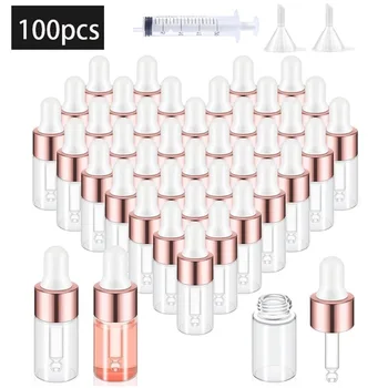 100pcs essential oil sample bottles perfume vials liquid cosmetic containers glass eye dropper bottles 1/2/3/5ML free tools