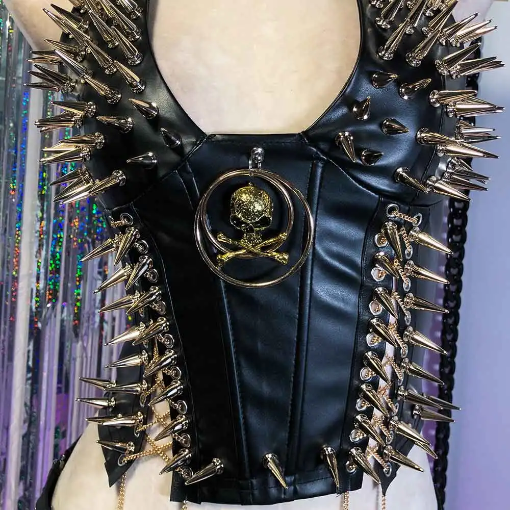 E-Girls Club Wear Goth Studded Rivet Eco Trendy Hand Made Gothic Y2K Tanks TOPS DIY Emo Grunge Halter Camisole Kawaii Punk Rock
