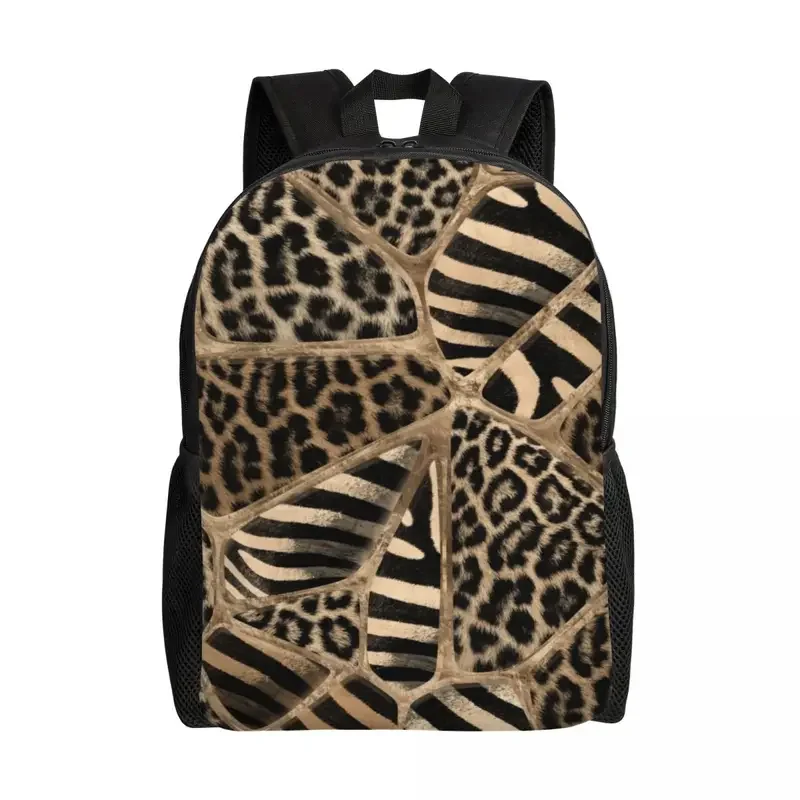 Custom Leopard And Zebra Ethnic Tribal Backpacks Leather Texture College School Travel Bags Bookbag Fits 15 Inch Laptop