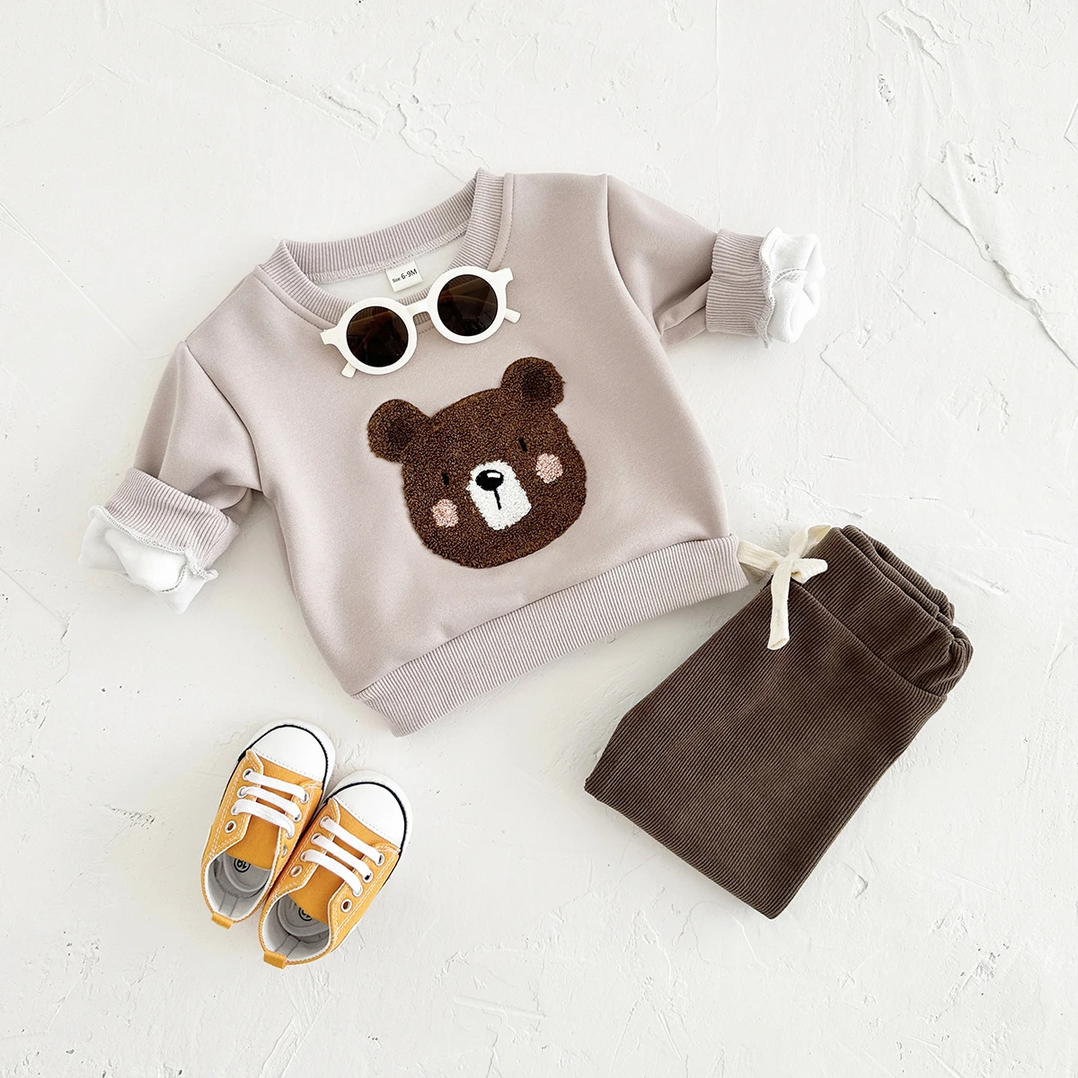 

Autumn New Girl Baby Suit Cute Embroidered Bear Casual Wear Children Clothes Long Sleeves Sweatshirt Pant Kids Clothes Soft 2PCS