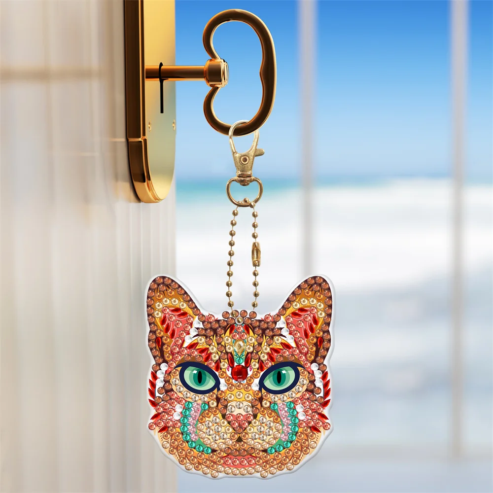 New DIY Keychain Diamond Painting Pendant Diamond Mosaic Embroidery Kit Cute Cat Backpack Ornament Eiffel Tower KeyringGift