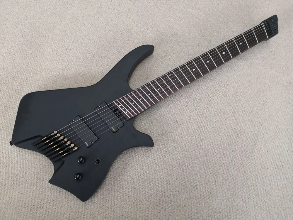 Matte black Headless Faned 7 Strings Electric Guitar with  ASH Body,Rosewood Fingerboard,Provide customized services