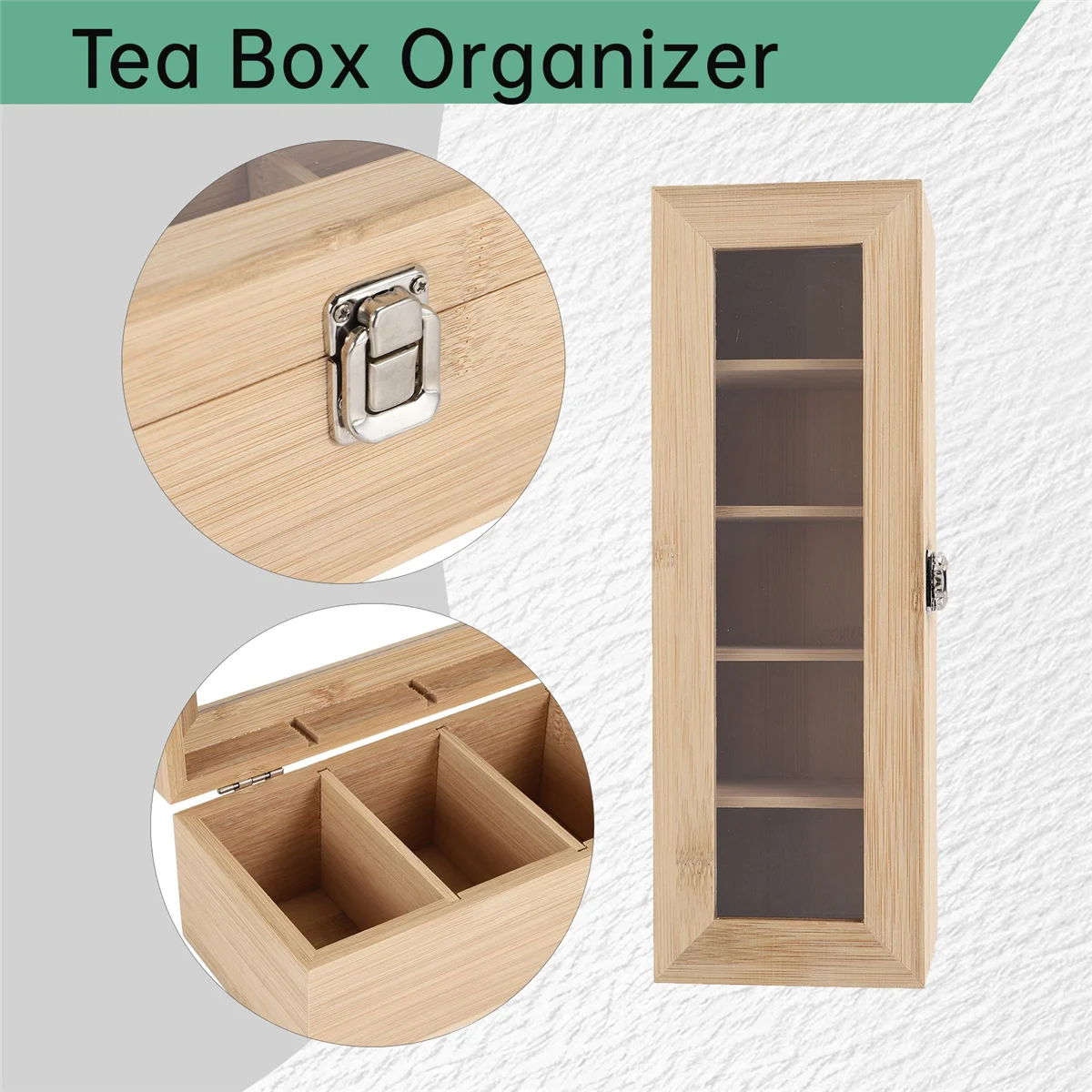 X11AA متعددة الوظائف الخيزران نظام الشاي كيس مجوهرات المنظم صندوق تخزين 5 مقصورات صندوق الشاي المنظم حاوية السكر #5