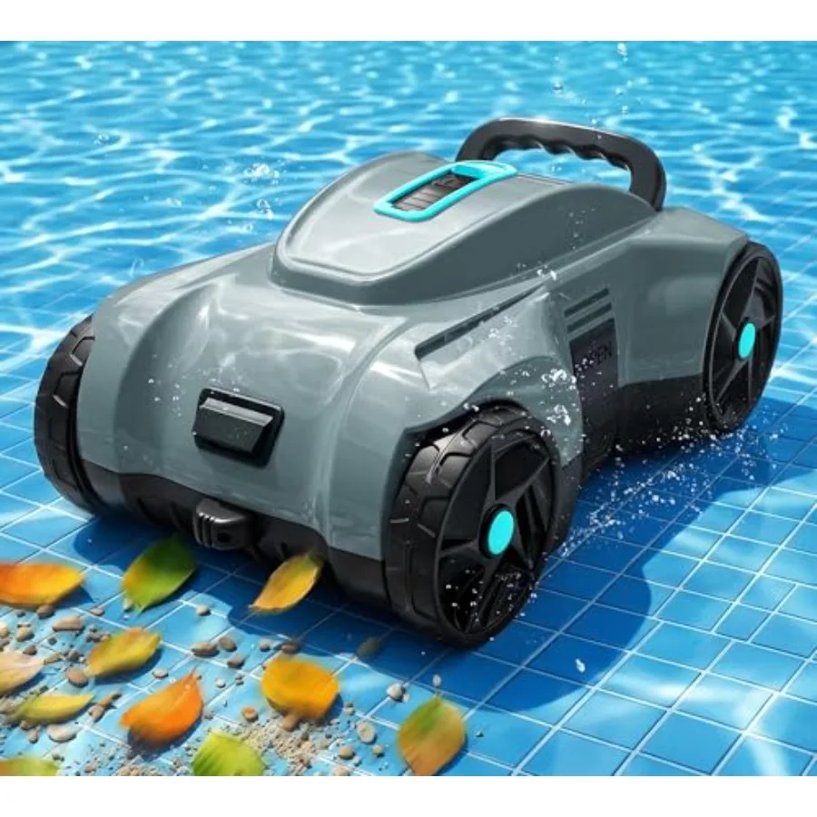 Cordless Automatic Pool Cleaner Robot for daily maintenance of flat above ground inground pools gray ABS plastic self-parking a