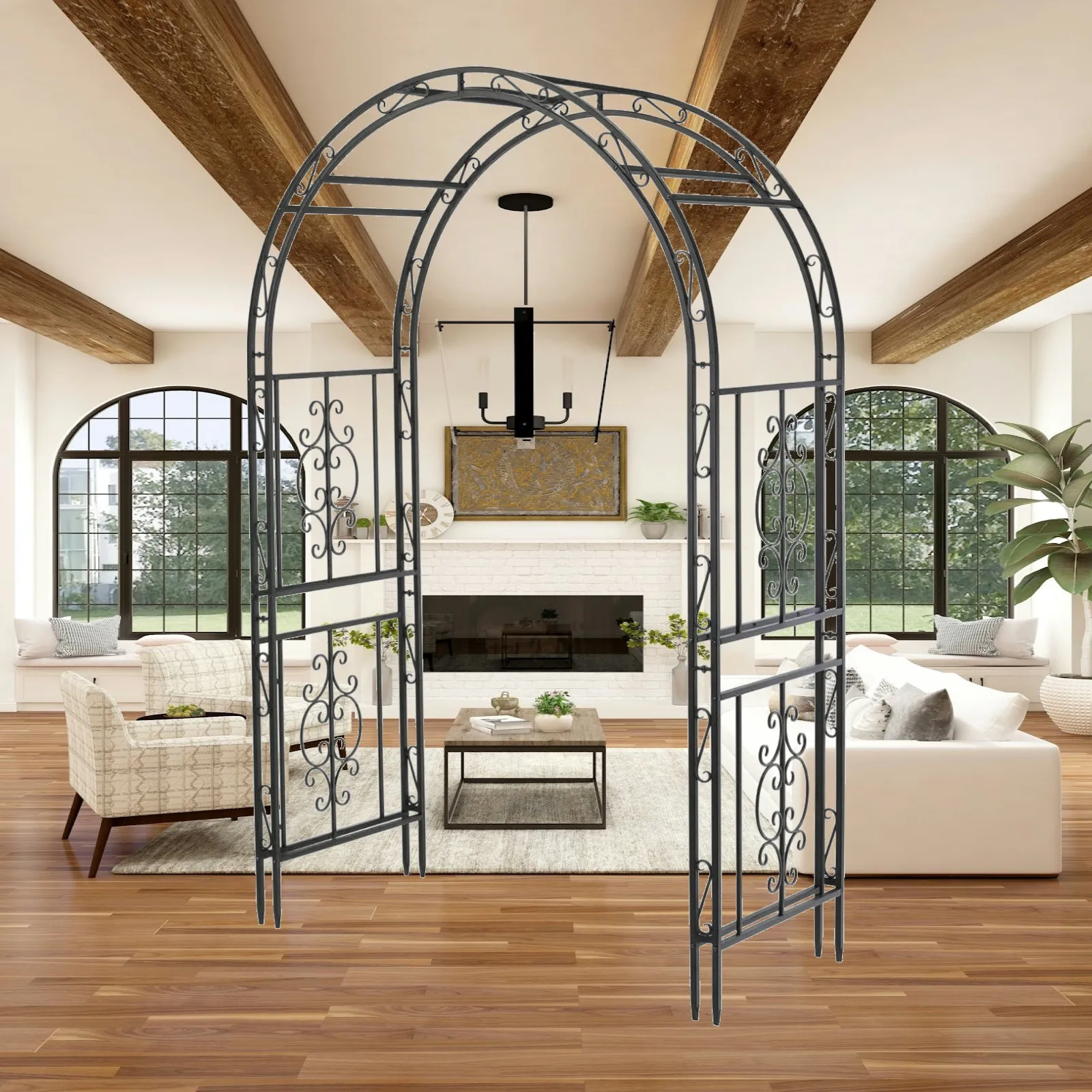 Outdoor Support Frame Iron Garden Arch Trellis for Climbing Plants Decorative Fence Panel for Garden Walkway Entryway Decor