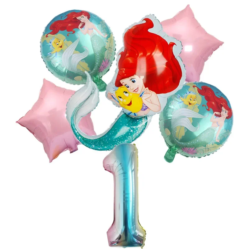 6 pcs Child Little Mermaid Party Balloons Disney Princess Ariel baby girl pink birthday party decor Supplies Sea Helium balloon