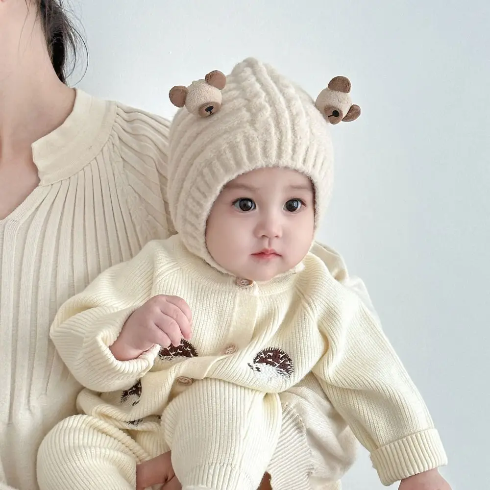 

Cute Warm Baby Knitted Hat Soft Wool Children Pullover Cap Ear Protection Thicken Earmuffs Cap Boys