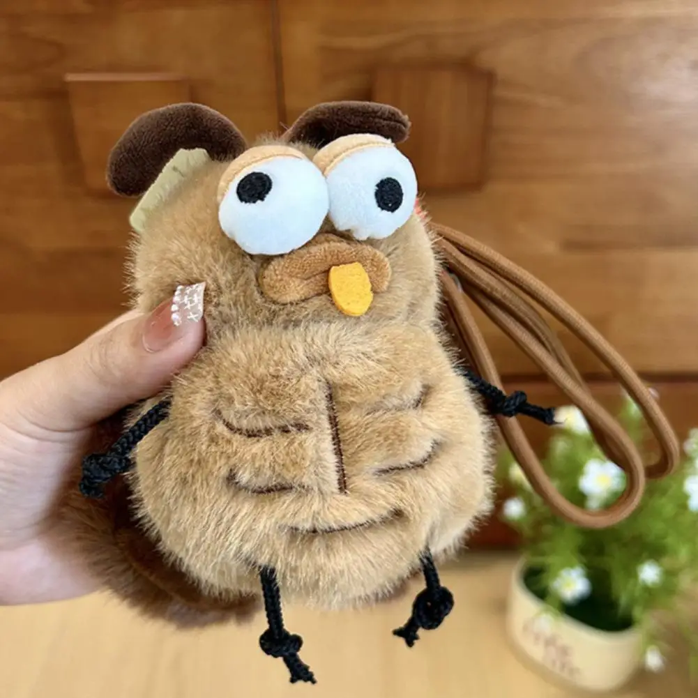 Funny Big‑Eyed Insect Plush Keychain Quirky Bee Mosquito Beetle Schoolbag Hanger Soft Fluffy Bag Pendant Backpack Charm