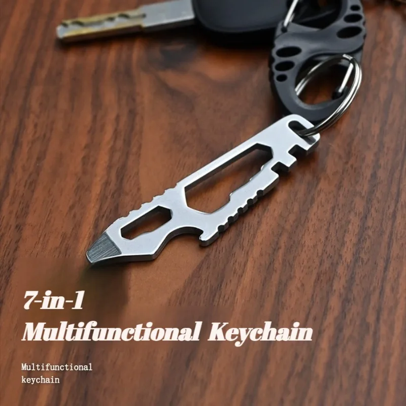 متعددة الوظائف الفولاذ المقاوم للصدأ قضيب رفع سلسلة مفاتيح صغيرة EDC عرافة وجع فتاحة الزجاجات المحمولة في الهواء الطلق المشي لمسافات طويلة بقاء أدوات #2