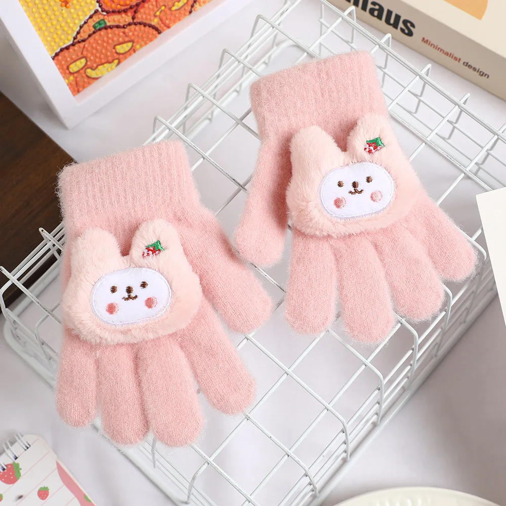 جديد الكبار الكرتون الفراولة أرنب لطيف قفازات لخريف وشتاء قفازات محبوكة دافئة والرياح برهان #5
