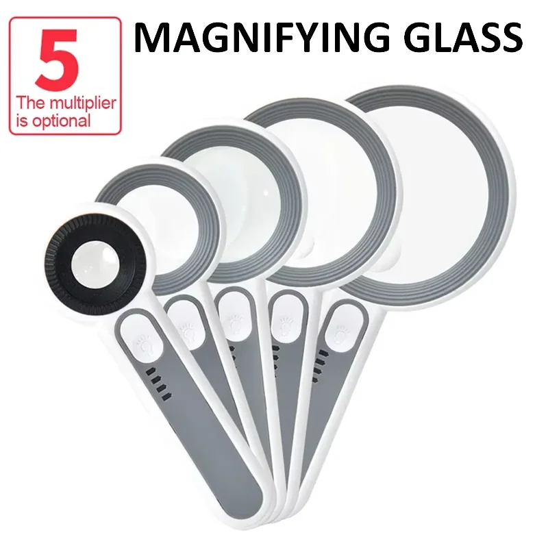 Handheld Rechargeable Magnifying Glass with LED Light 3 Modes Illuminated Magnifier for Seniors Reading Repair Craft Inspection