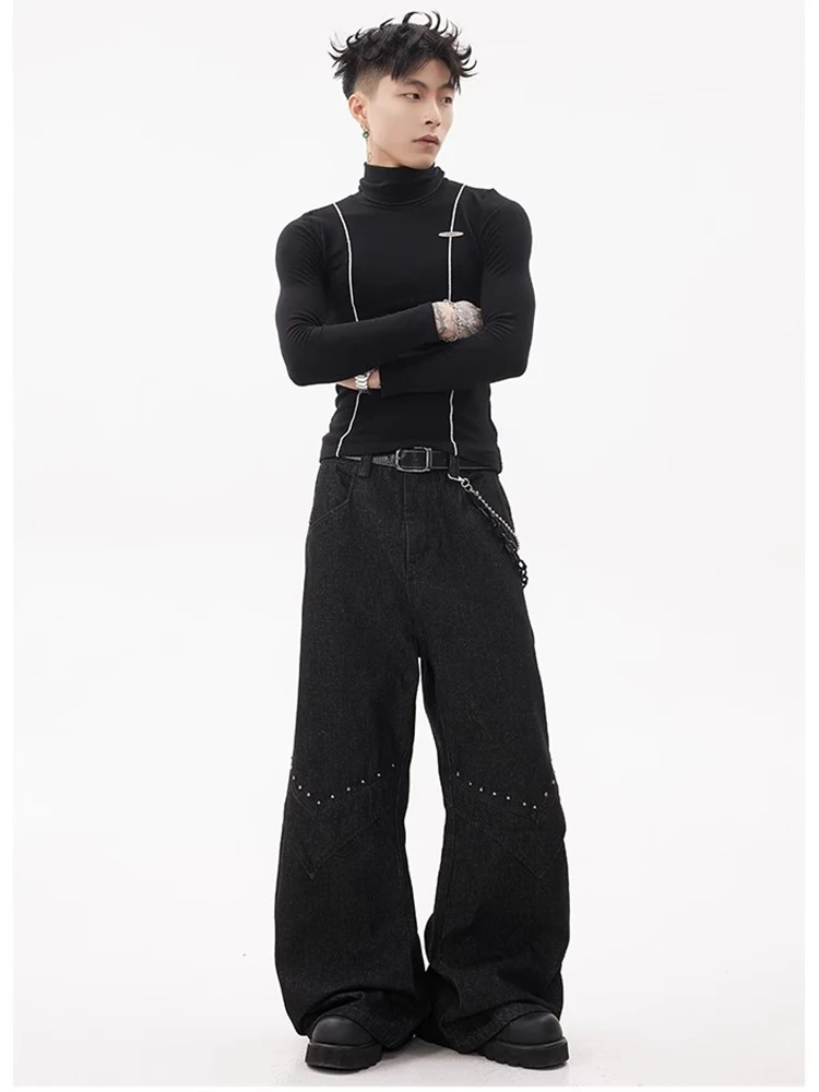 Bla Jeans casual a gamba larga da uomo Faion Versatile semplice design di fascia alta Pantaloni lunghi con coltello ampio drappeggiato allentato