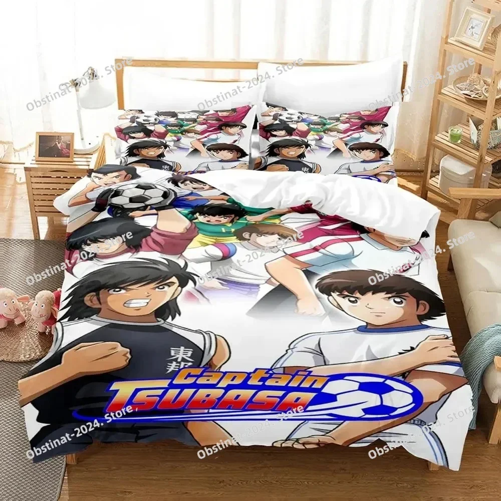Anime Football Boy Captain Tsubasa Printed Bed Set Duvet Cover Pillowcase Bedding Set Bed Linen Sheet Quilt Cover Full King Size