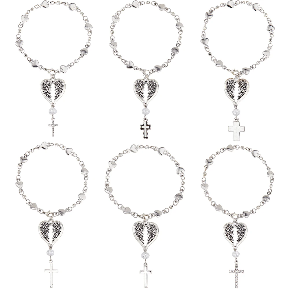 6PCS Steering Wheel Rosary Charm Car Interior Rear Mirror Charms Car Pendant and Heart Hanging Ornament with Lobster Clasps