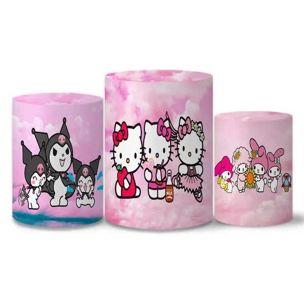 Фон Hello Kitty розовое украшение для первого дня рождения девочки фотографический фон цилиндрическая Крышка круглый детский душ студийный Декор