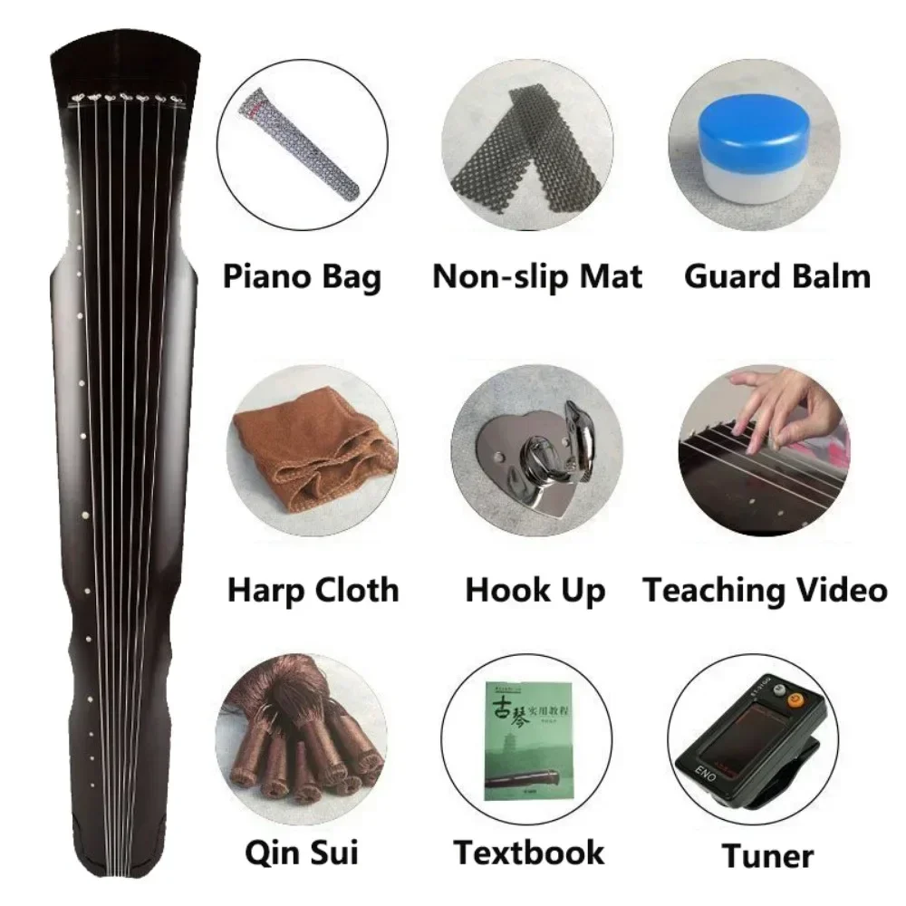 7 String Handmade Guqin Chinese Zither Beginner Stringed Instrument with Accessories view 5