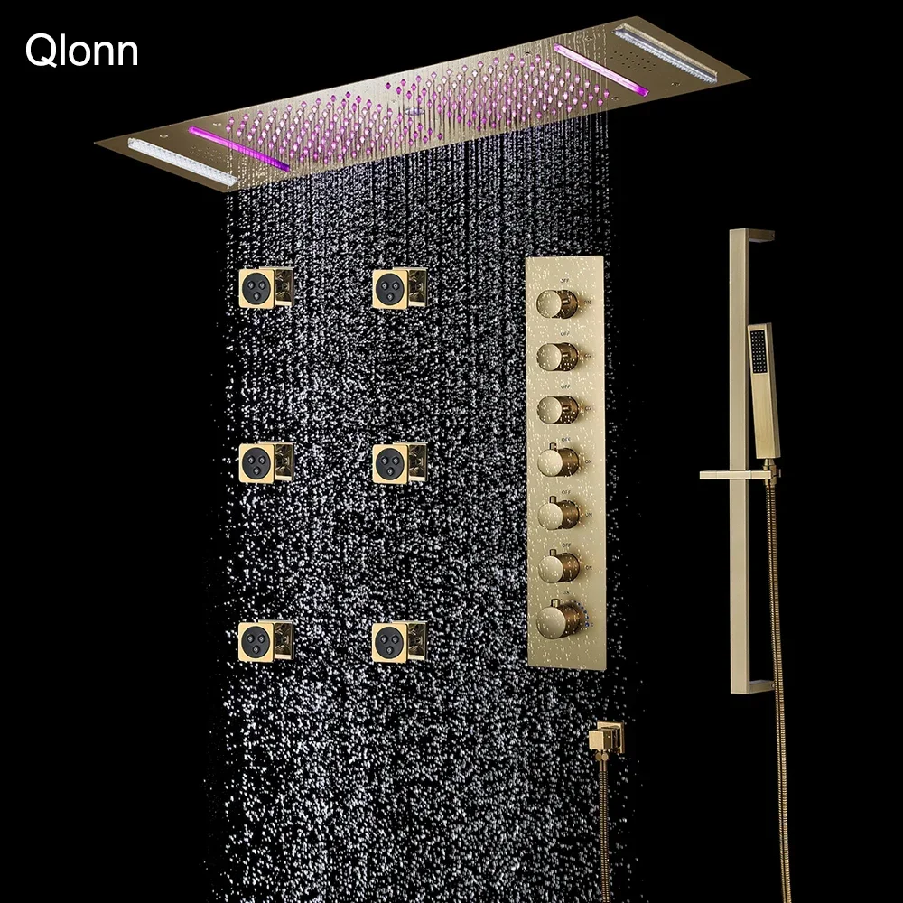 35*12 Inch Rain Shower Head Set Bathroom 6 Function Shower Faucet Large Flow Concealed Thermostatic Mixer Bath Accessories