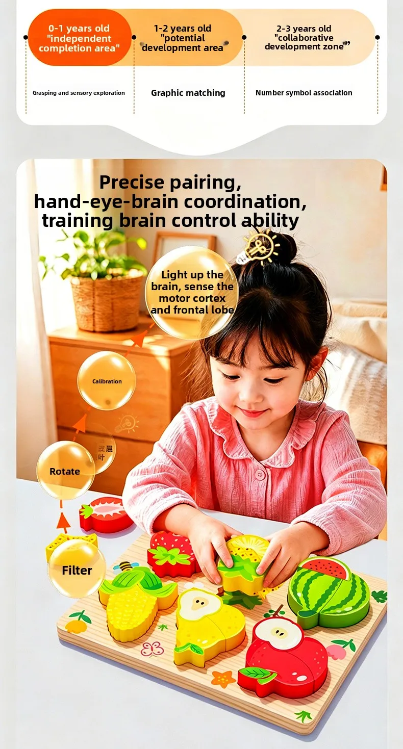 Montessori 3D Holzpuzzle Blöcke Tierform-Zuordnungsspiel Frühpädagogisches Kognitives Sensorisches Spielzeug Geschenk für Kleinkinder 1-3 Jahre – Detail 4