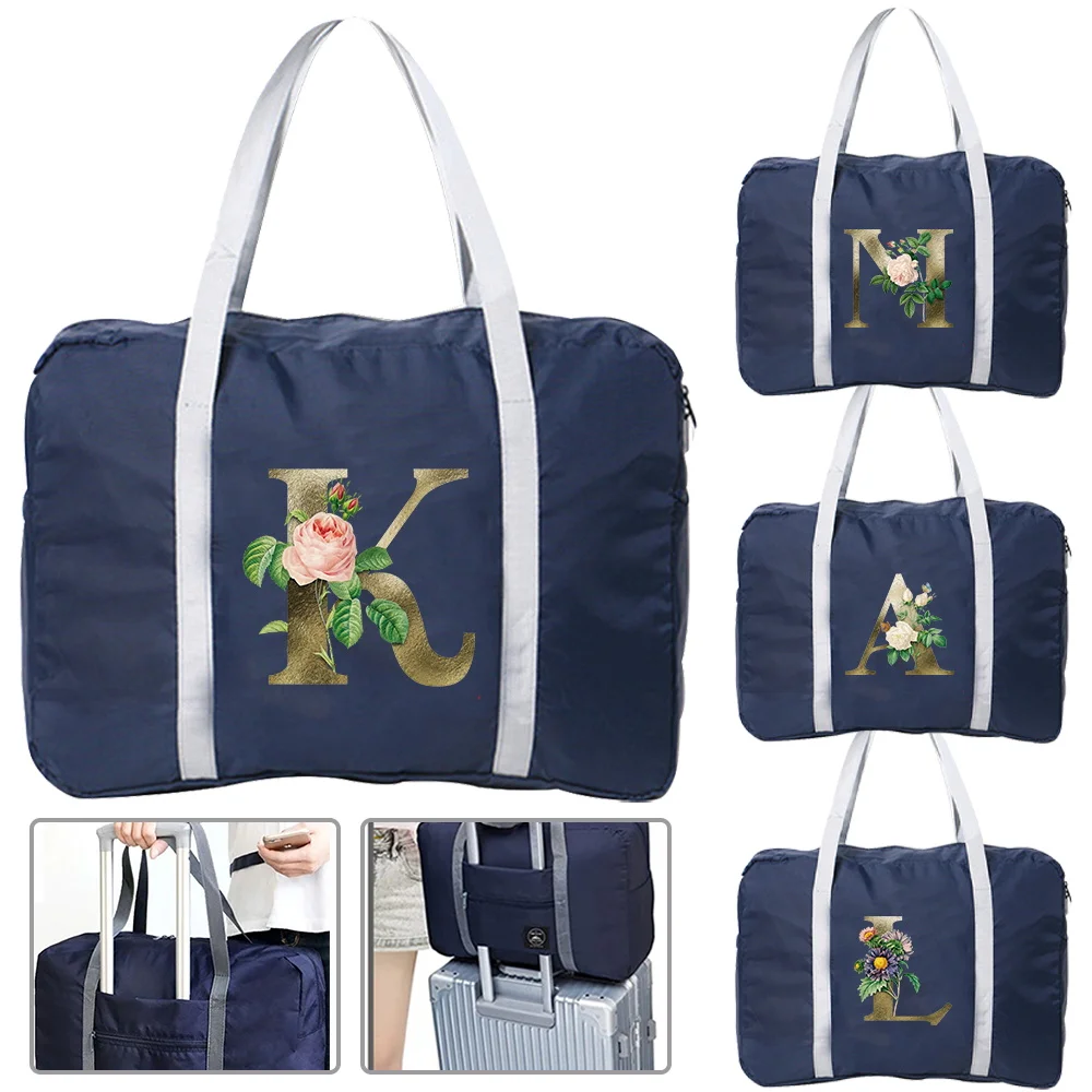 

Men's and Women's Letter Floral Print Large Capacity Folding Waterproof Travel Handbag