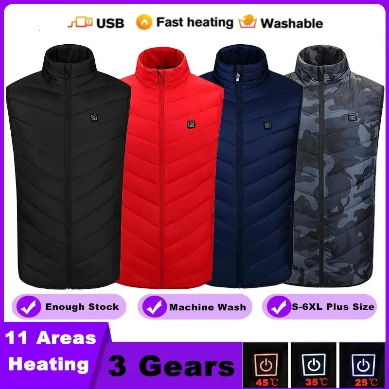 6XL Heating Vest Men Women Winter Warm USB Electric Heated Jacket Vest Waistcoat for Outdoor Hiking Sport Heating Cotton Clothes