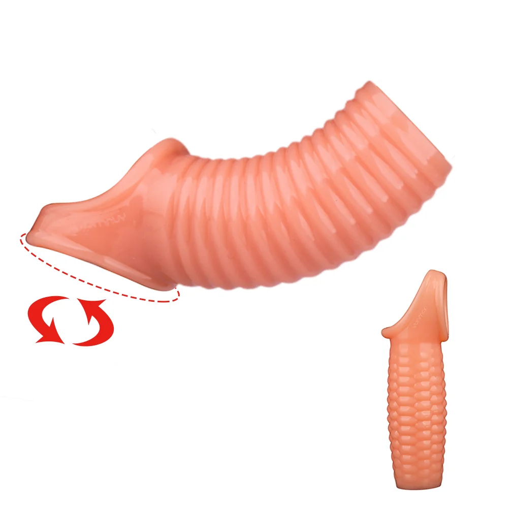 Silicone Reusable Penis Sleeve Flexible Glans Penis Enlarger Extender Delay Ejaculation Cock Ring Sleeve Adult Sex Toys For Men