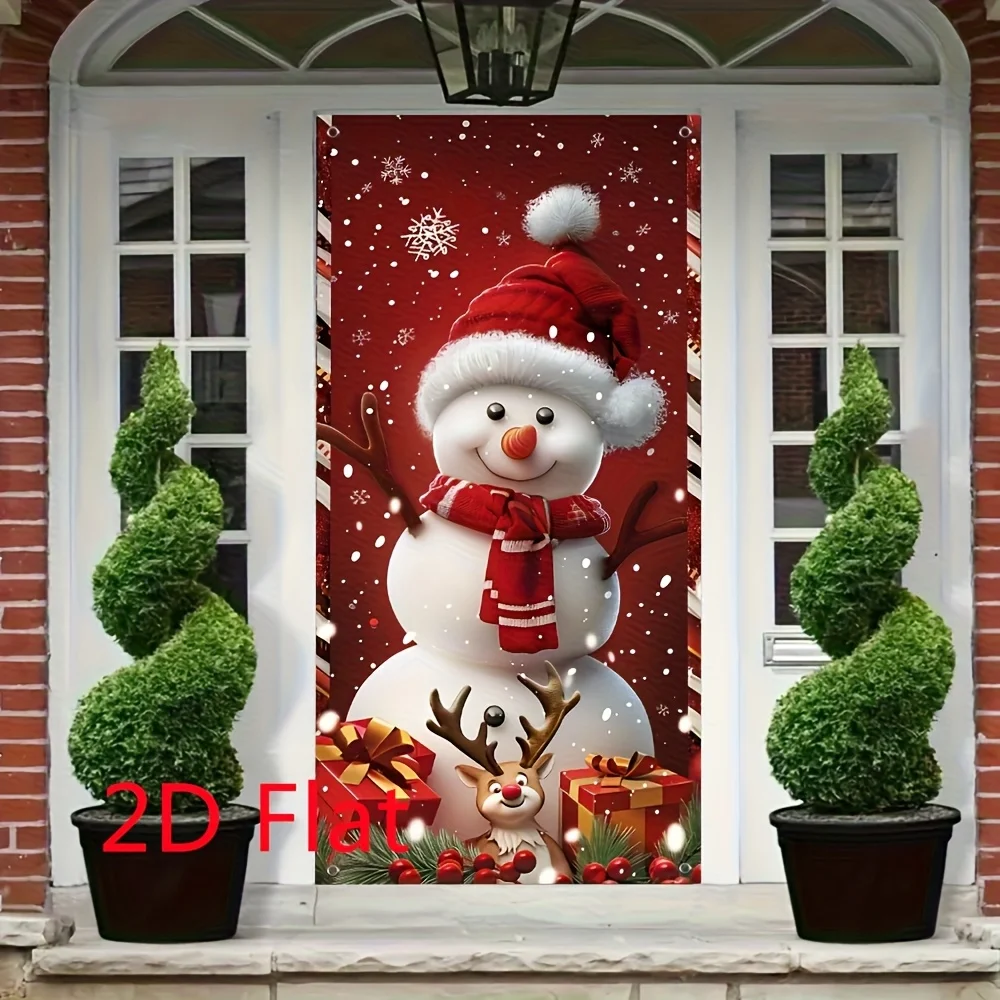 1pc Christmas snowman and reindeer door curtain, easy to hang indoor and outdoor door decoration, party background