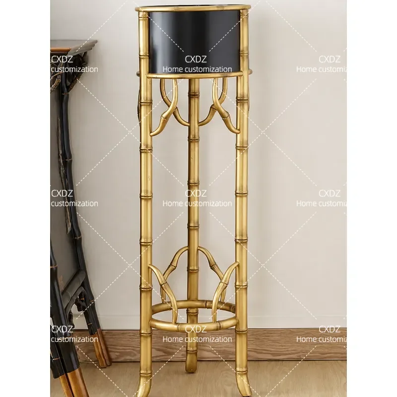 Medieval Retro Flower Stand Bamboo Frame Solid Wood Plant Display Rack Floor Type Pot Holder for Home Garden Decoration