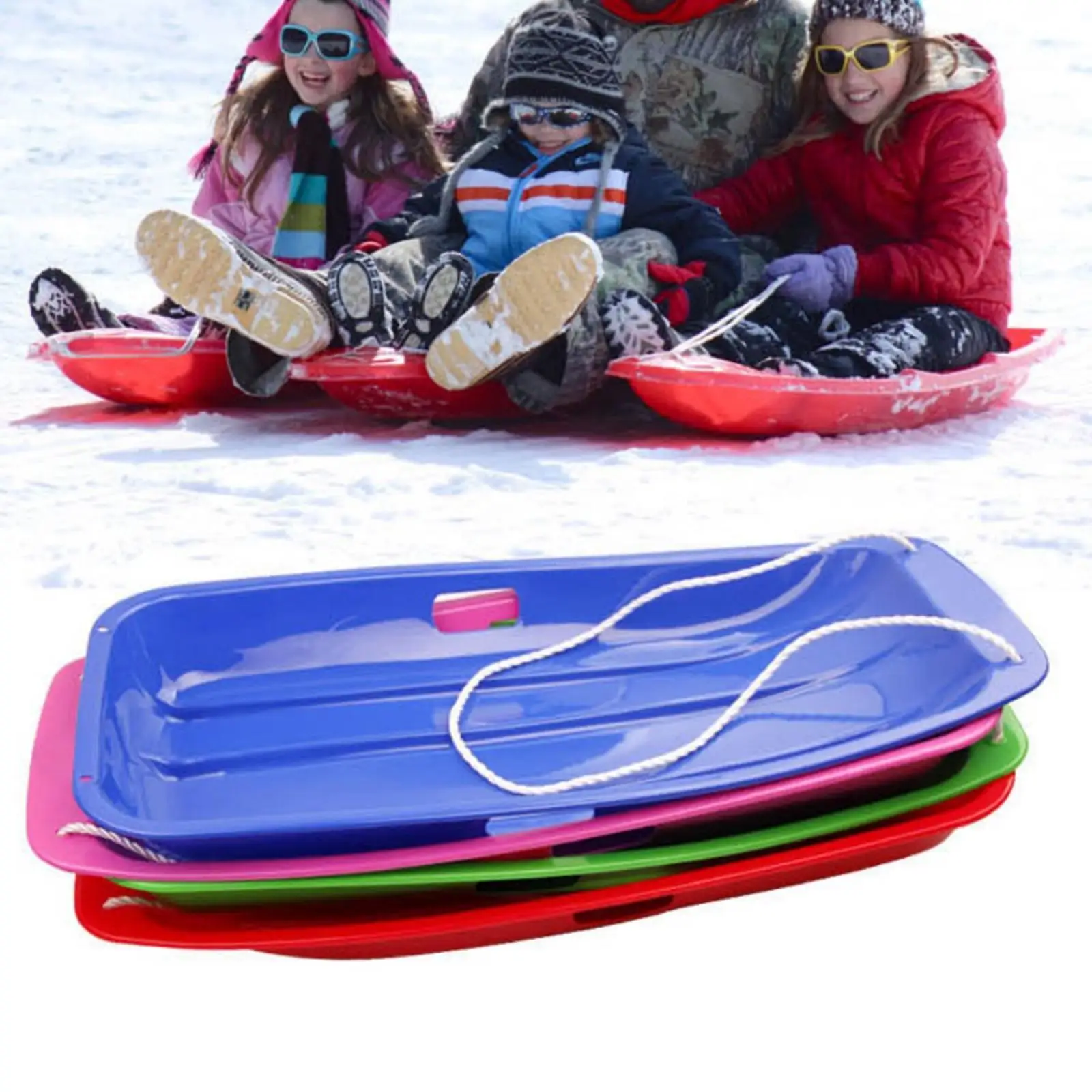 Plastic Snow Sled Sleigh Snow Speeder Sled With Pull Rope Toboggan Winter Sledge Kid Snow Scooter For Winter Sport Snow Sled