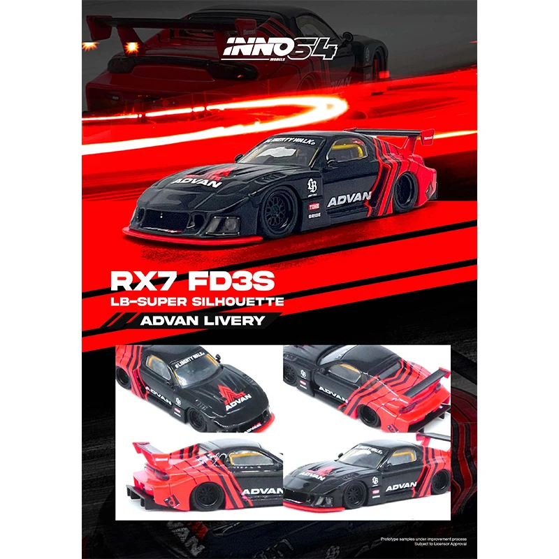 PreSale INNO 1:64 LBWK RX7 FD3S LB Super Silhouette Advan Livery Diecast Diorama Car Model Collection Miniature Toys