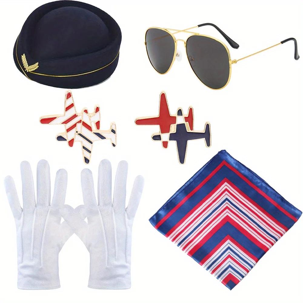 Women\'s Stewardess Costume - Stewardess Costume for Women Women Flight Attendant Hat with Gloves Scarf SunglassesCosplayCostume