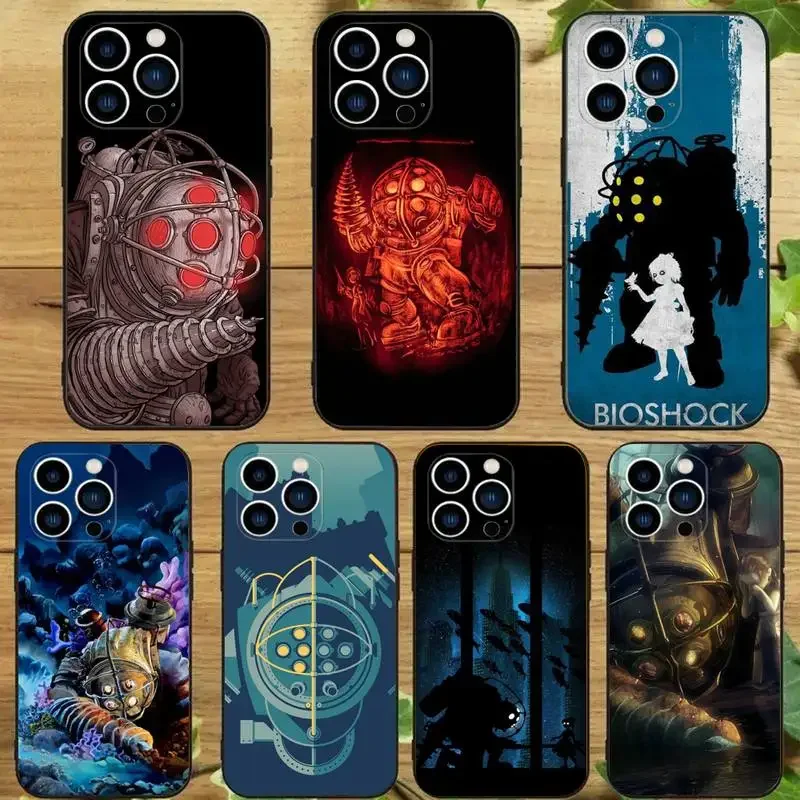 B-BioShock Game Phone Case For iPhone 15 14 13 12 11 Pro Max Xs Xr X 7 8 Plus 12 13 Mini Silicone Black Cover