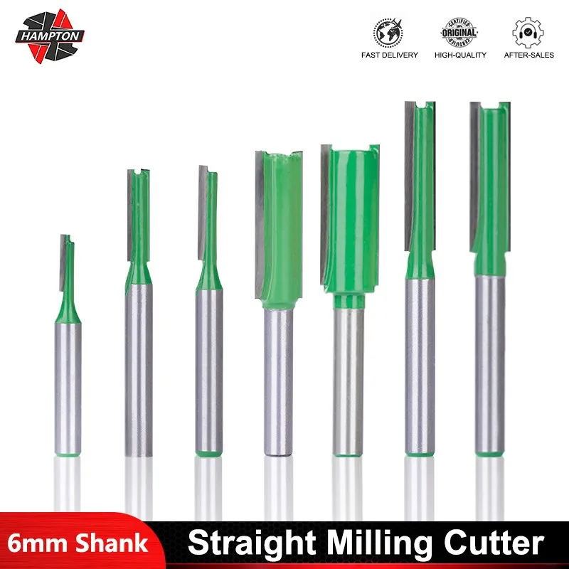 

6mm Shank Single Double Flute Straight Bit Tungsten Carbide Router Bit Flush Trim Milling Cutter for Wood Cutting Tools